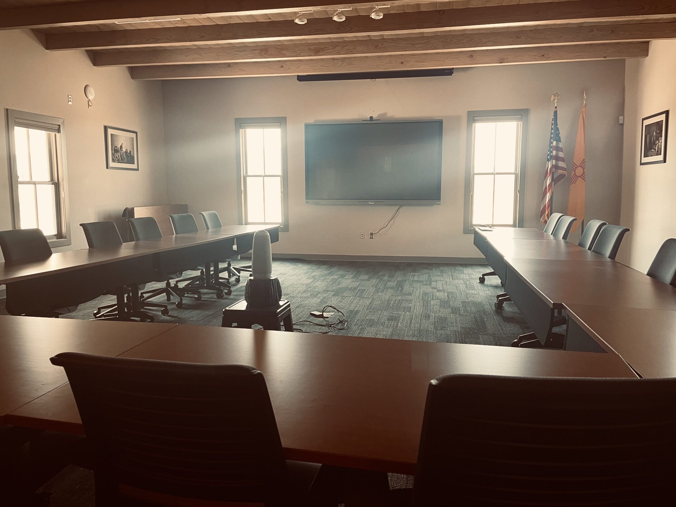 TSWCD Meeting room: tables, chairs, flags